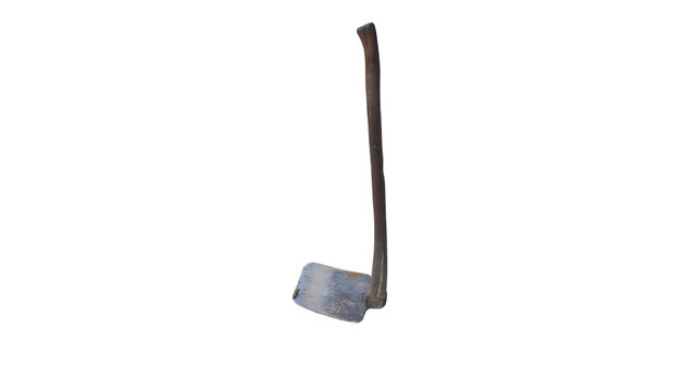 Traditional agricultural tool, a hoe with a wooden handle, isolated on a transparent background. Generally used for digging soil, gardening, and so on.
