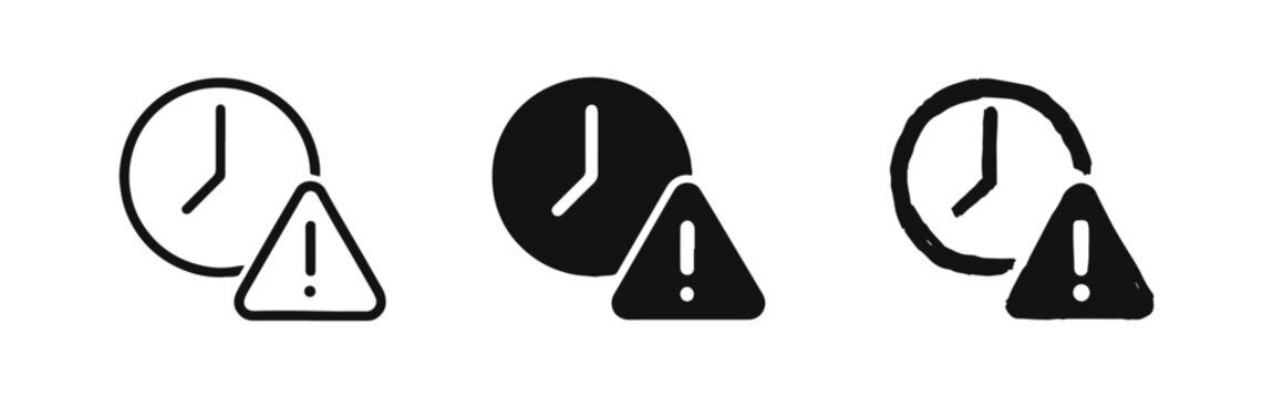 Time warning and deadline alert icon set.