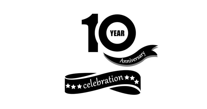 10 years anniversary motion graphic animation. 4K video six star premium milestone celebration 10 birthday wishes on a transparent background celebration animation 
