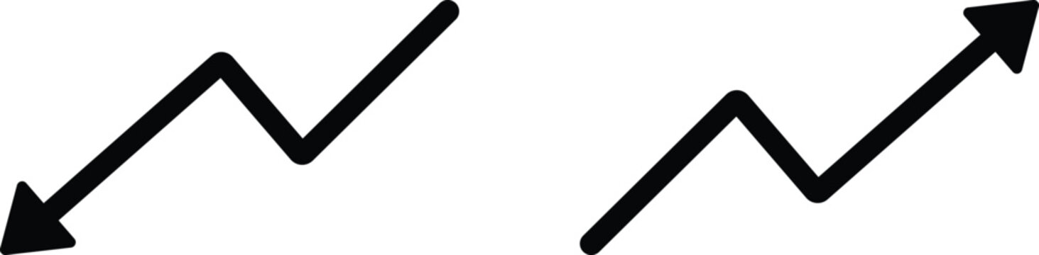 Stock Market Growth and Decline Trend Arrow Icons for Financial Analysis