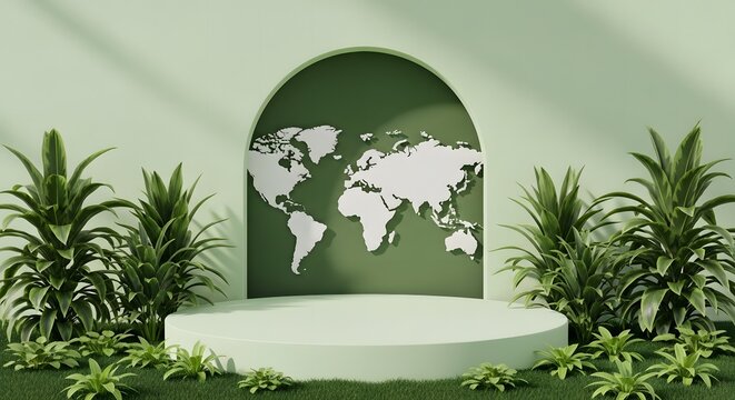 Global eco friendly world environment concept with lush greenery and planet earth