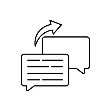 icon a review response with message speech bubbles and an outgoing arrow, isolated against a clean background.