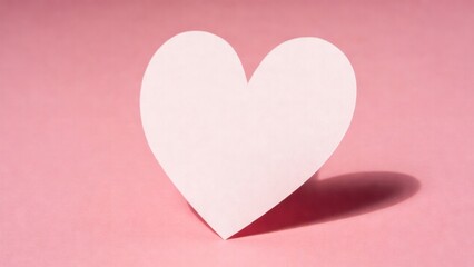 Fototapeta premium Paper heart standing upright on pink surface with shadow