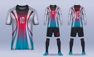 Naklejka premium t-shirt sport design template, Soccer jersey mockup for football club. uniform front and back view.