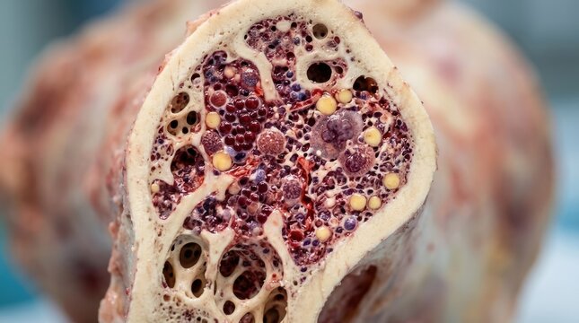Section of a diseased femur bone is visible