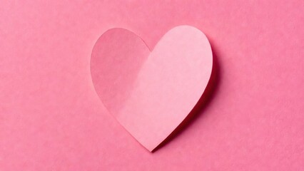 Obraz premium Paper heart with lifted corner casting shadow on pink paper