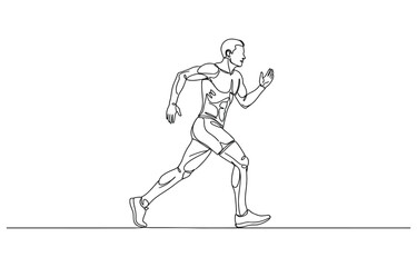 Fototapeta premium One line art of continuous line drawing of a man running and reaching upwards.