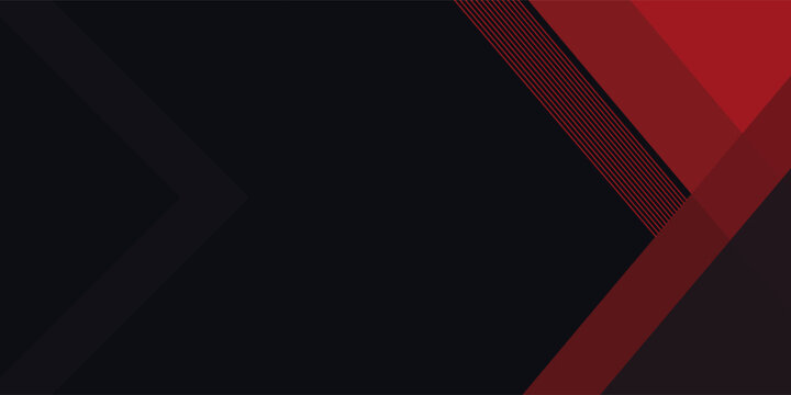 Geometri 3d modern membentuk garis hitam dengan batas merah pada latar belakang gelap. Garis merah terang mewah dengan efek metalik.modern