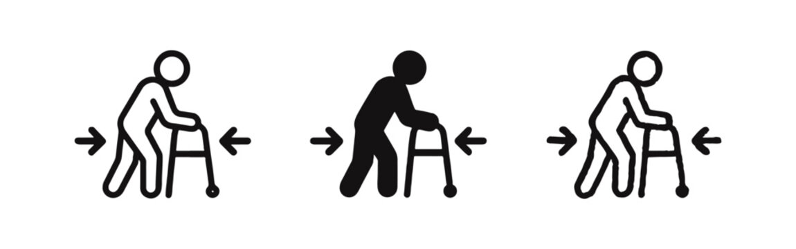 Elderly Person with Walker Mobility Icon Set