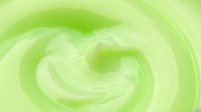 Cream texture, natural cosmetics, face, body green moisturizing cream, skin care, hydrating hair vegan mask background, aloe vera cosmetic product backdrop, top view, from above, rotating, slow motion