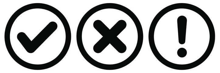 Fototapeta premium Check Mark X Mark Exclamation Point Flat Vector Illustration