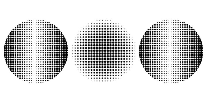 Collection of halftone circle frames dotted background. The round border icon uses a halftone random circle dot raster texture. Grunge circular stains eps 10