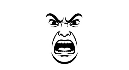 Angry Face Illustration, Screaming Mouth, Intense Eyes, Rage and Frustration