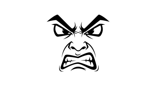 Angry Face Vector Illustration - Aggressive Expression, Rage, Fury, Grumpy Mood