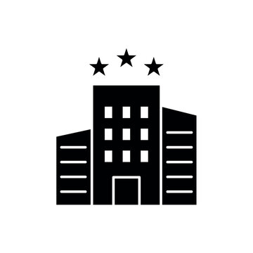 icon a corporate reputation with hotel building and three stars, isolated against a clean background.