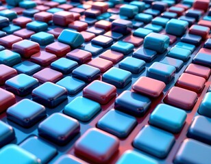 Obraz premium Futuristic Blue Teal Grid Glossy Tile Shapes