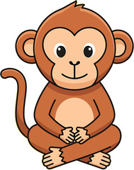 Fototapeta premium Cute cartoon monkey illustration with a friendly expression, sitting cross-legged in a relaxed pose, perfect for children's books and educational materials