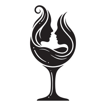Optical Illusion Wine Glass Couple Faces Negative Space Vector