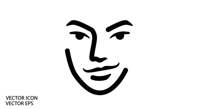 Abstract Face Icon, Minimalist Line Art, Human Portrait Symbol, Vector Illustration