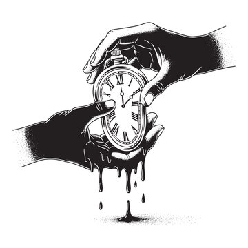 Melting Hands Passing Surreal Pocket Watch Time Concept Vector