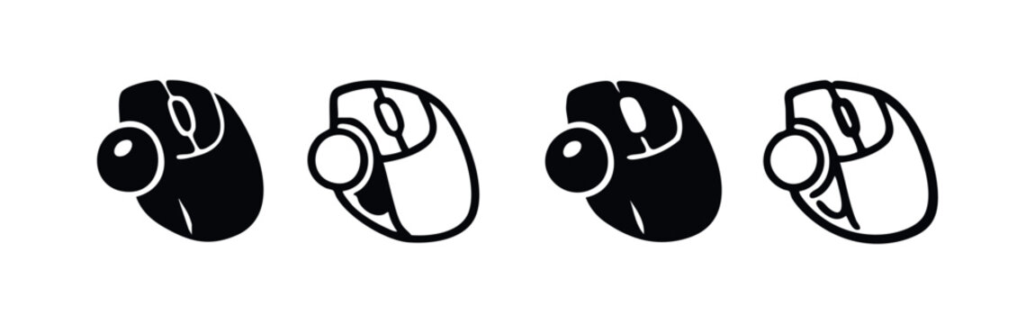 Trackball Mouse Icon Set. Computer Input Device Symbols for Navigation and Ergonomic Control.