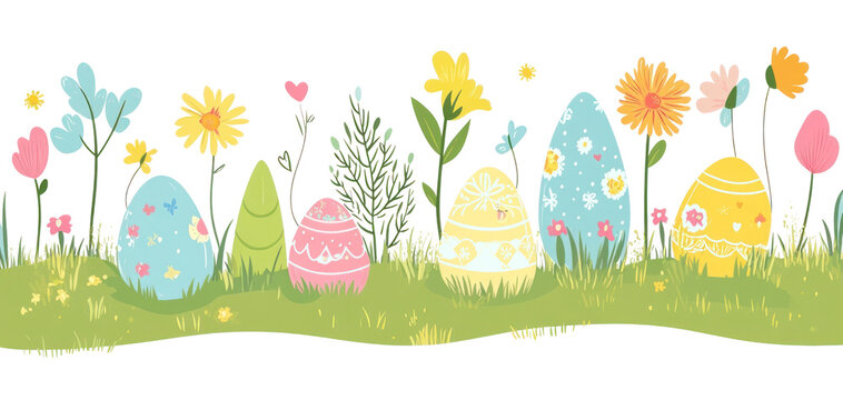 PNG Easter-themed border eggs illustration flowers.