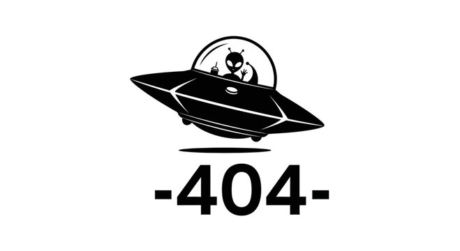 Alien in UFO Flying Saucer with 404 Error Message - Space Exploration Concept