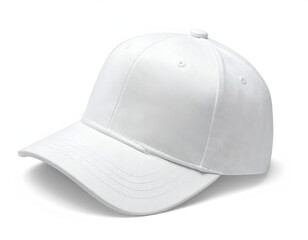 Fototapeta premium Plain white baseball cap with curved brim, clean and classic