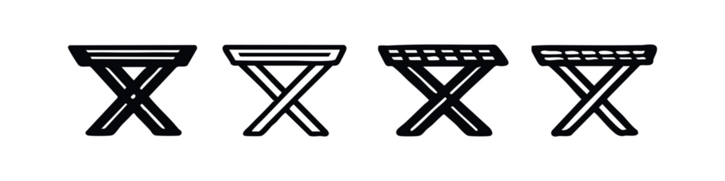 Folding Stool or Chair Icon Set