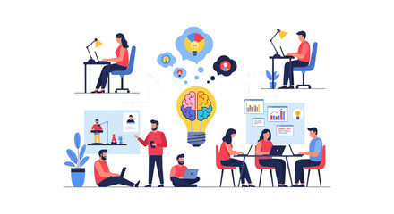 Fototapeta premium Team Collaboration and Idea Generation: Business Innovation, Remote Work, and Creative Solutions