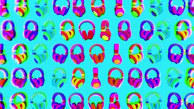 A fun background of illustrated retro headphones that spin on an endless loop.
