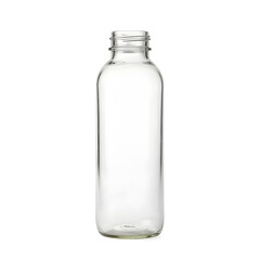 Naklejka premium Empty Clear Glass Bottle for Beverages or Liquids Isolated on White Background, Perfect for Product Mockups and Packaging Design