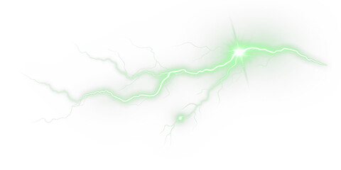 Electric storm energy with vivid green lightning flash PNG overlay isolated on transparent...