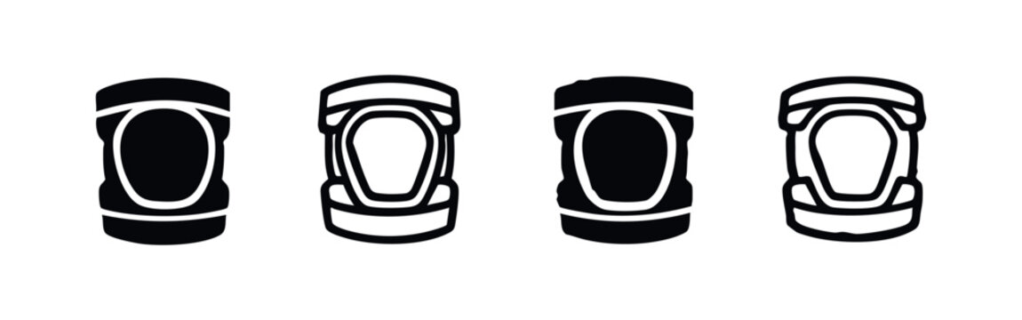 Protective Knee Pad Icon Set. Safety Gear for Sports, Work, and Extreme Activities. Injury Prevention Symbols.