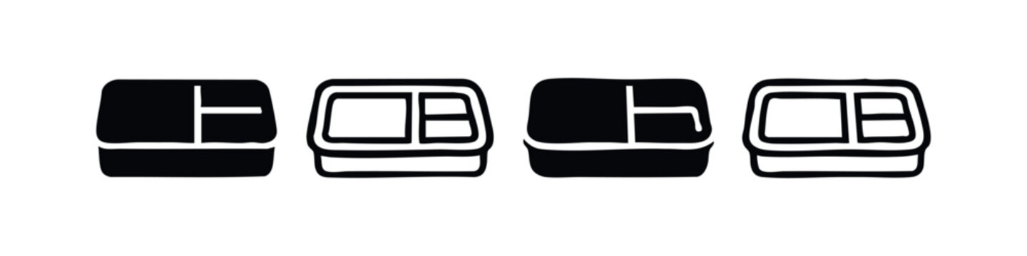 Bento box or lunch box vector icons with compartments, perfect for food and meal prep concepts.