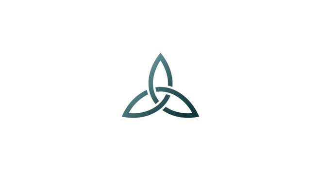 A modern minimalist triquetra logo featuring a symmetrical Celtic trinity knot design with a deep teal-to-charcoal gradient. This elegant vector illustration symbolizes unity, eternity.