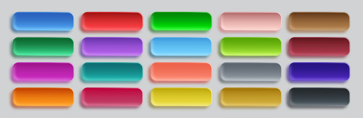 Modern Glassmorphism UI Button Set with Tactile 3D Glossy Finish, Editable AI file