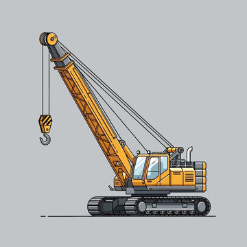 Yellow crawler crane lifting hook on construction site, heavy machinery, industrial equipment