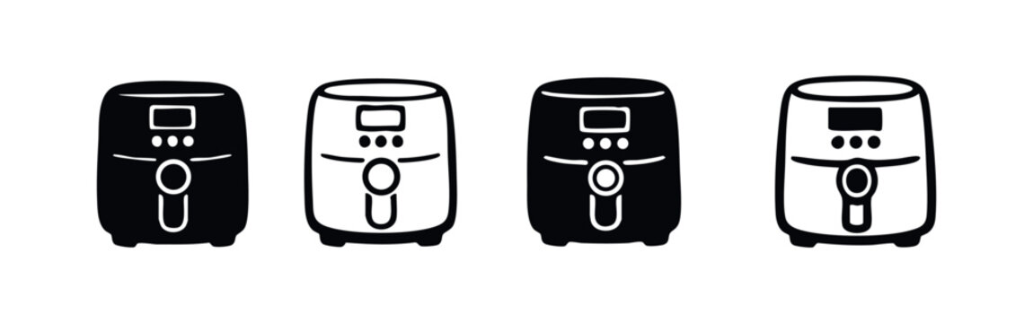 Digital Air Fryer Kitchen Appliance Icon Set. Modern Healthy Cooking Device Vector for Smart Home Kitchens.