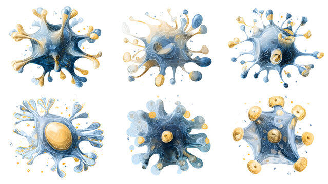 Abstract blue microorganisms or amoeba under microscope