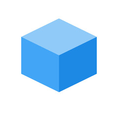 Fototapeta premium A minimalist 3D blue cube isolated on a white background serves as a blank square block and empty container icon for business packaging or gift box design