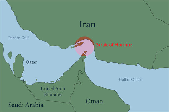 strait of hormuz map iran and neighboring countries middle east region illustration background vector flat design