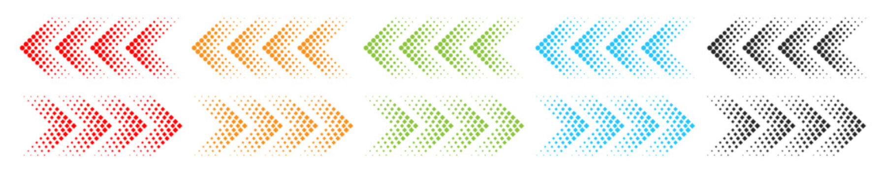 Colorful Halftone moving arrow representing speed, acceleration, fast and dotted moving forward and download symbols fast vector illustration