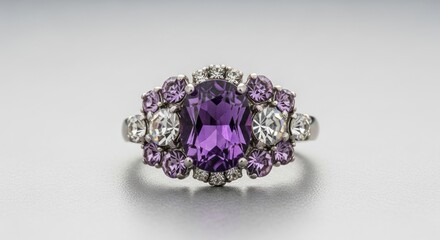 Elegant silver ring featuring a central purple