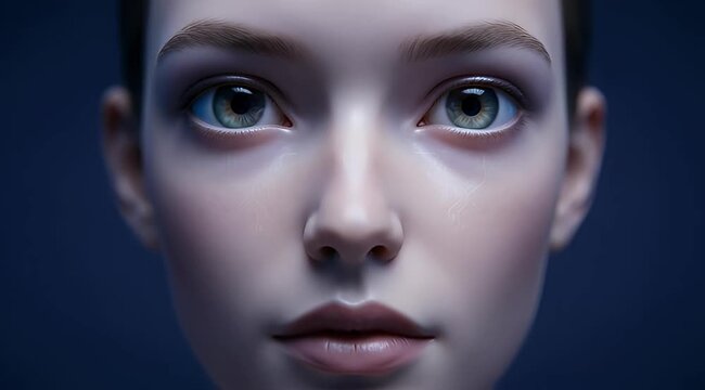 Close up portrait of a futuristic humanlike AI with glowing veins
