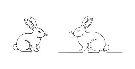 Obraz premium Set of continuous one line drawing of a sitting rabbit bunny hare animal wildlife concept in minimalist linear style isolated on white background vector