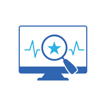 icon a reputation monitoring on monitor with wave and magnifying glass, isolated against a clean background.