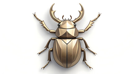 Fototapeta premium Golden metallic stag beetle sculpture in isometric view with reflective faceted surfaces and stylish horns conveying elegance and strength