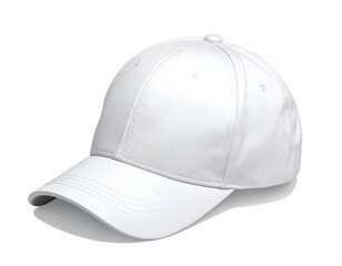 Fototapeta premium A clean, white, unadorned baseball cap with a curved brim