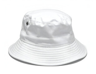 Fototapeta premium Crisp white bucket hat with a round crown and wide brim